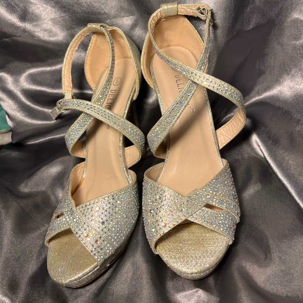 Silver Sparkly Open toe Heels
